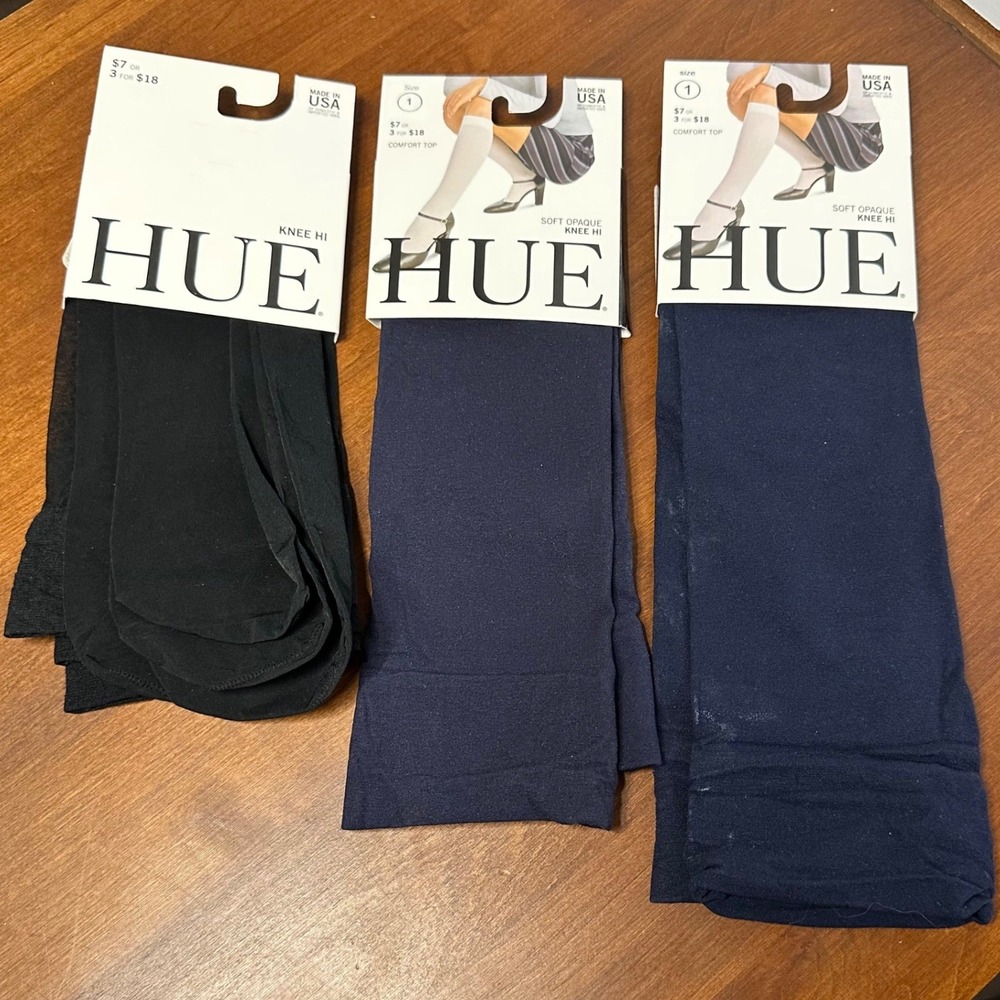 Lot 3 HUE Knee High Socks Opaque Black Navy NWT Hosiery Womens